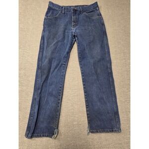 Rustler Mens Blue Denim Jeans Straight Leg Size 34x30 Distressed Hem